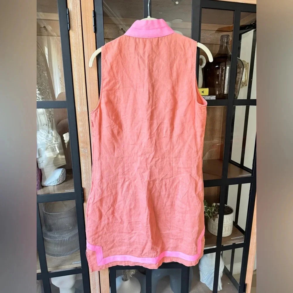 Sail To Sable Classic linen dress coral sleeveless shift tunic neon mini resort - Picture 6 of 8